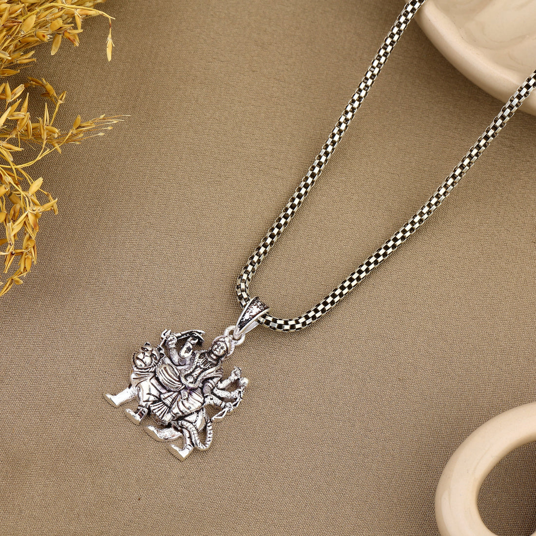 Maa Durga Silver Pendant