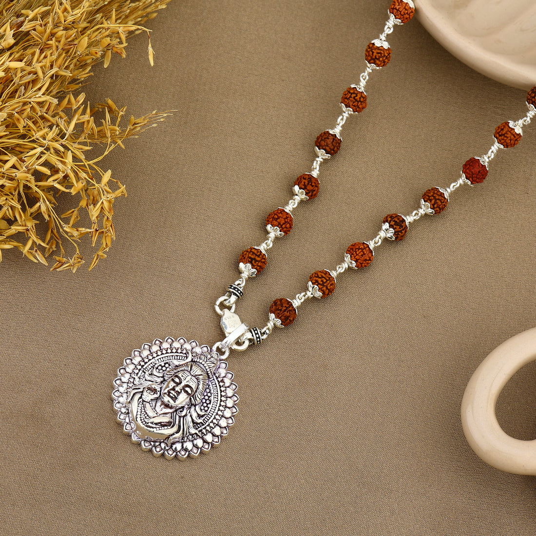 Shankara Silver Pendant with Rudraksha Beads