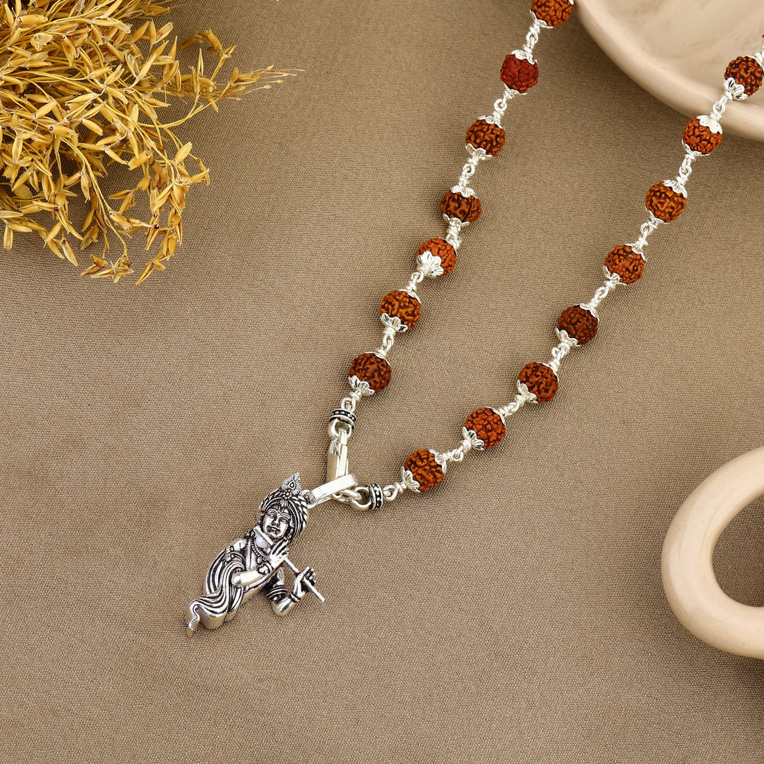 Murlidhar Krishna Silver Pendant with Rudraksha Beads