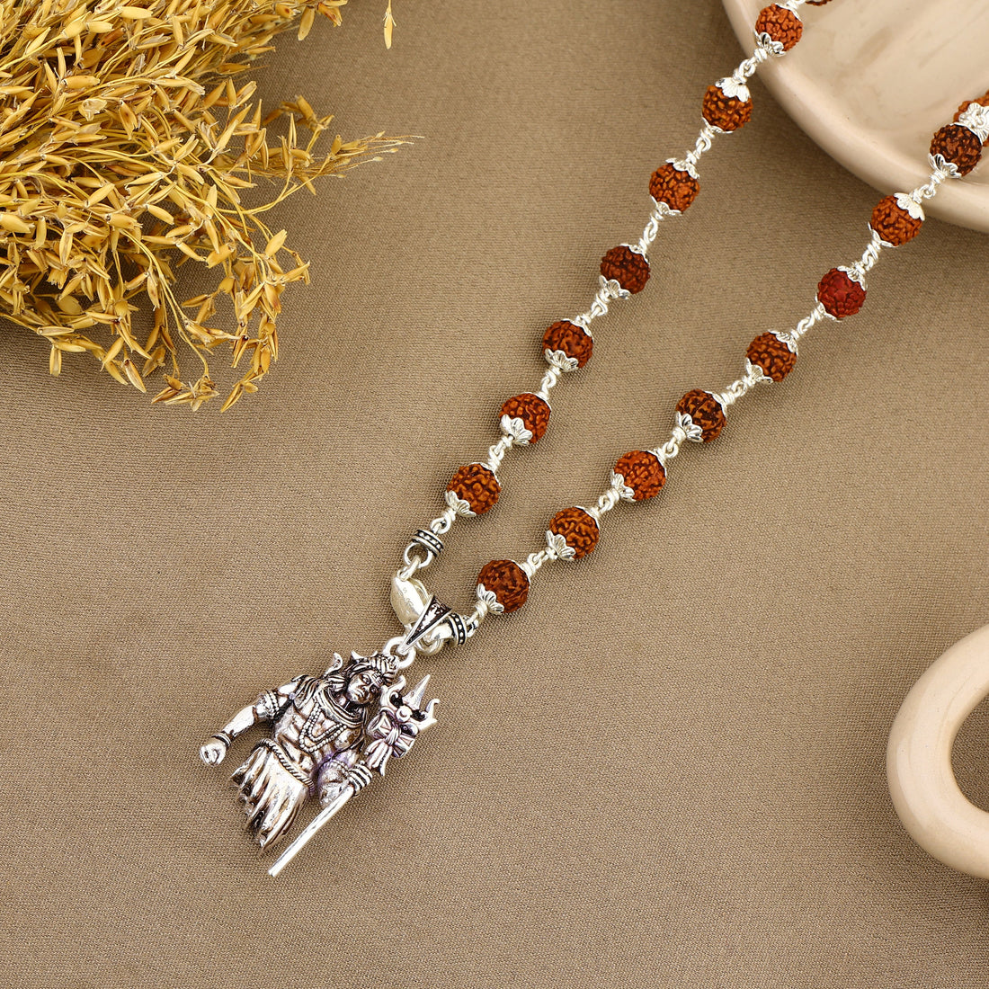 Lord Shiva Silver Pendant with Rudraksha Beads