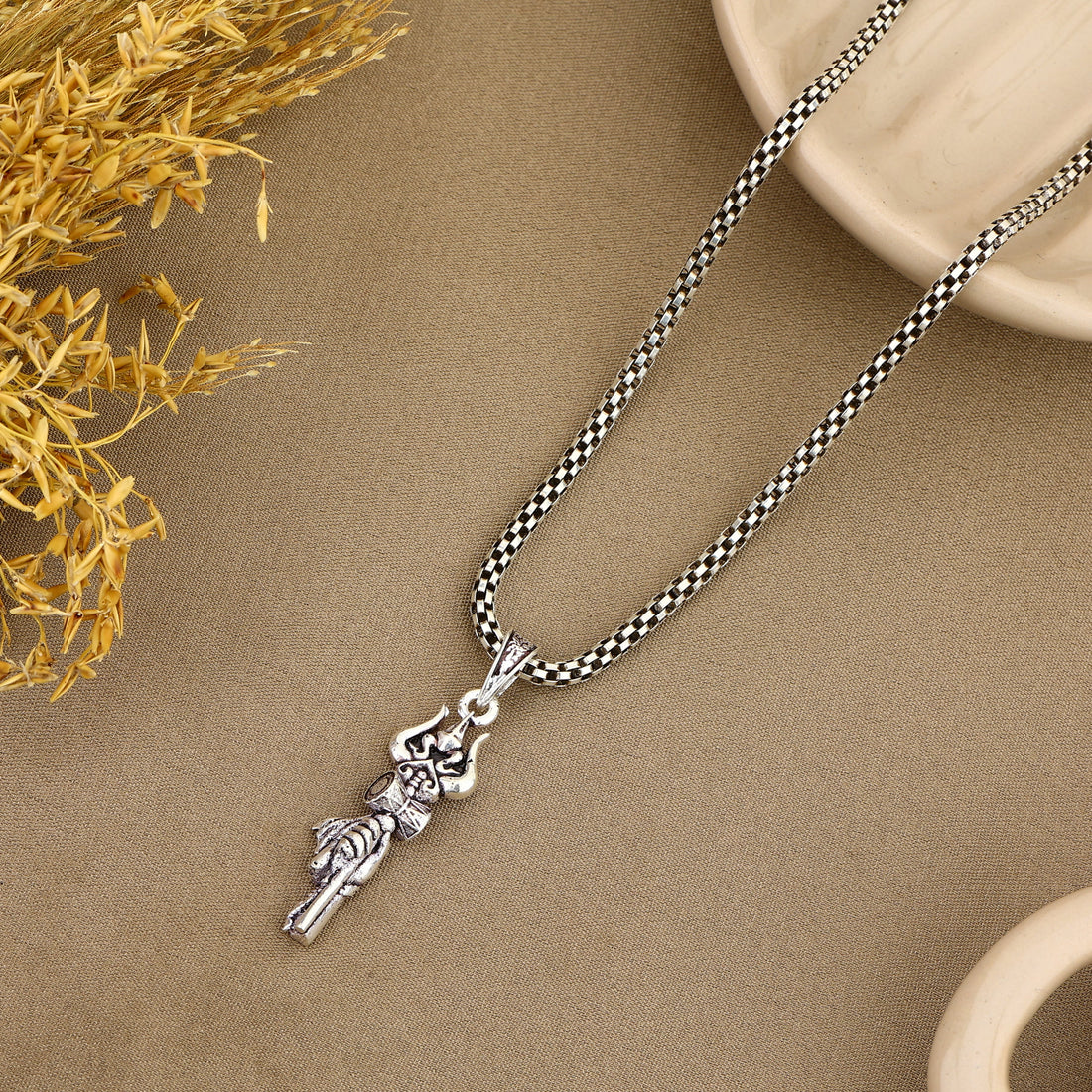 Trishul Damru Silver Pendant