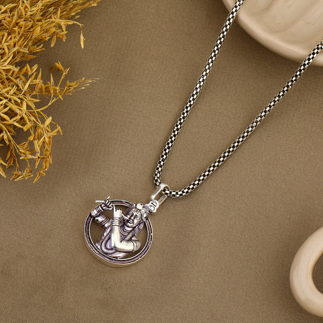 Lord Krishna Silver Pendant