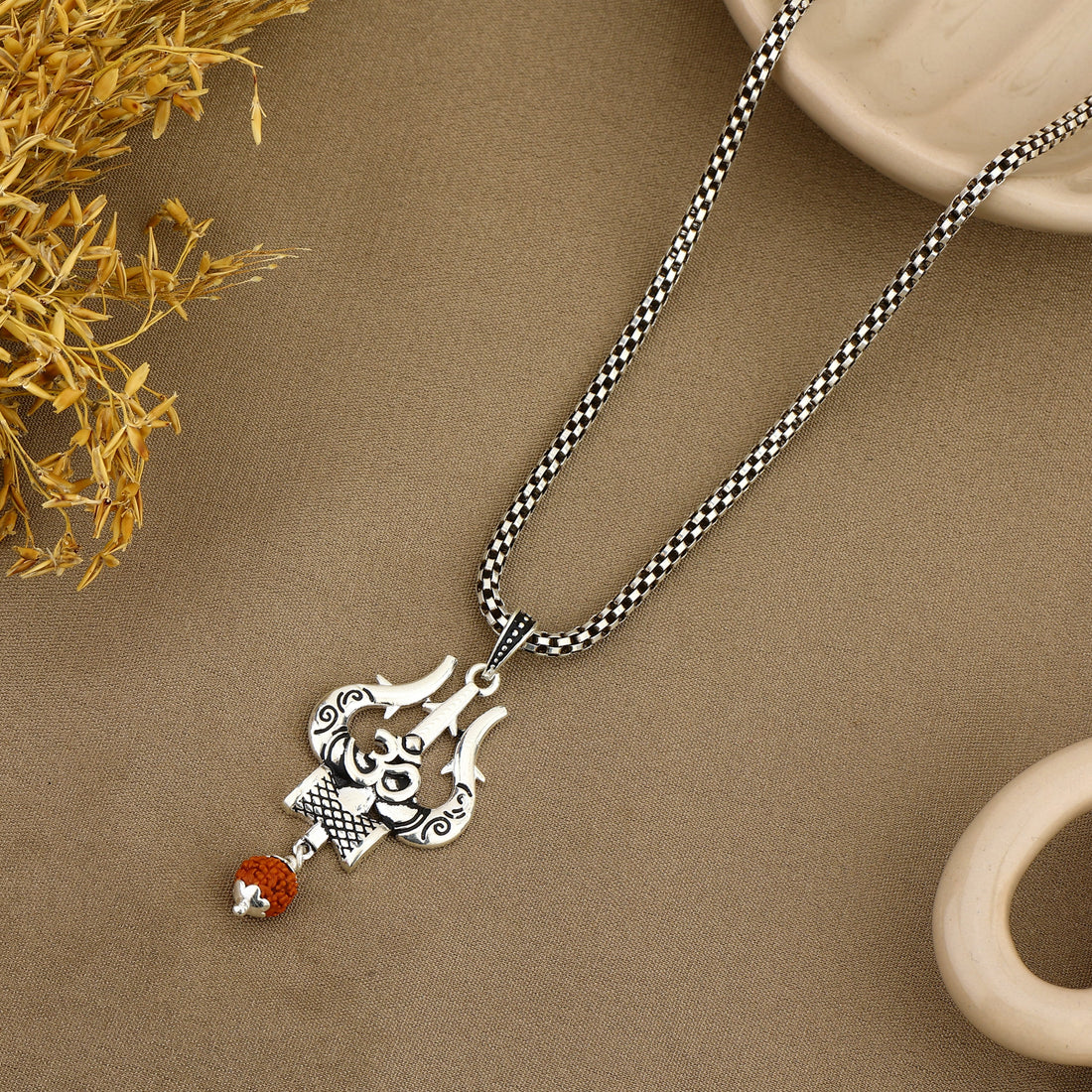 Om Trishul Mahakal Rudraksha Silver Pendant