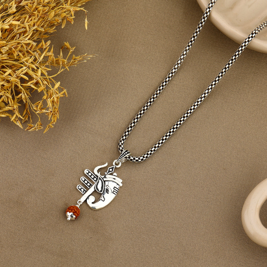 Mahadev Trishul With Ganesha Silver Pendant