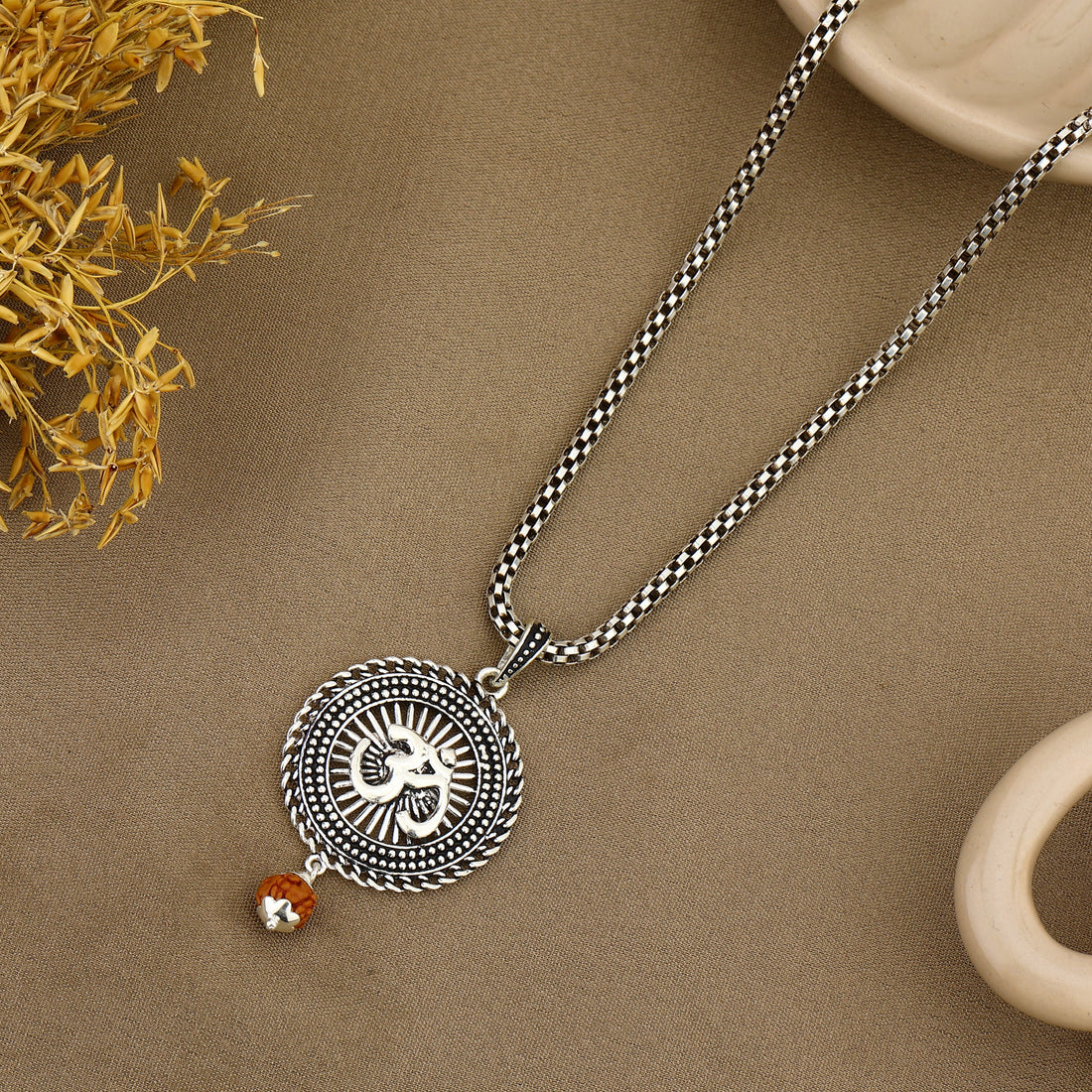 Sacred Surya Om Rudraksha Silver Pendant
