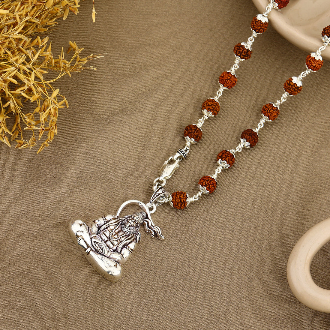 Bajrang Bali Silver Pendant with Rudraksha Beads