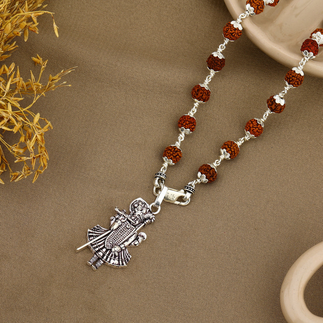 Lord Shrinathji Silver Pendant with Rudraksha Beads