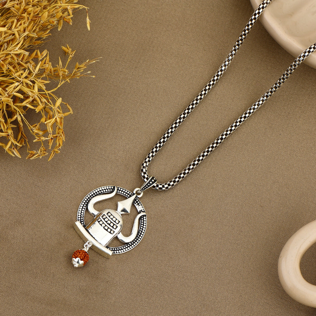 Mahadev Shivling Trishul Frame Silver Pendant