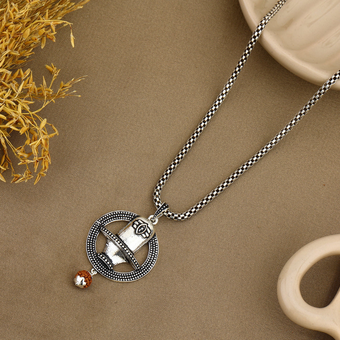 Sacred Orbit Shivling Rudraksha Silver Pendant