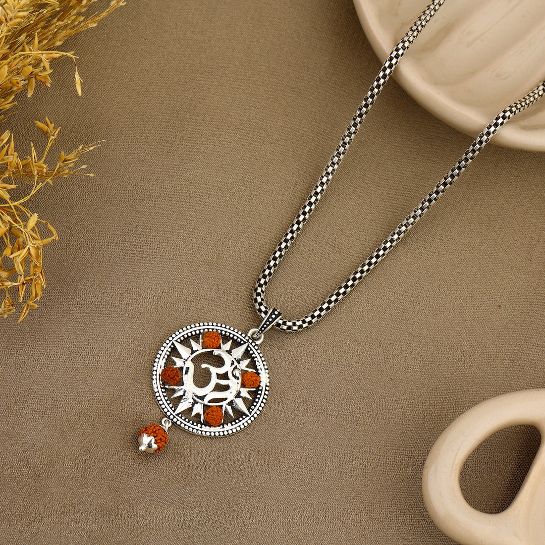 Spiritual Om Rudraksha Silver Pendant
