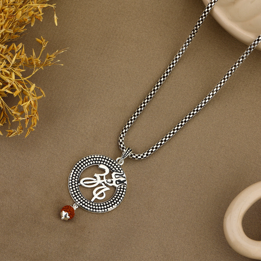 Om Trishul Rudraksha Silver Pendant