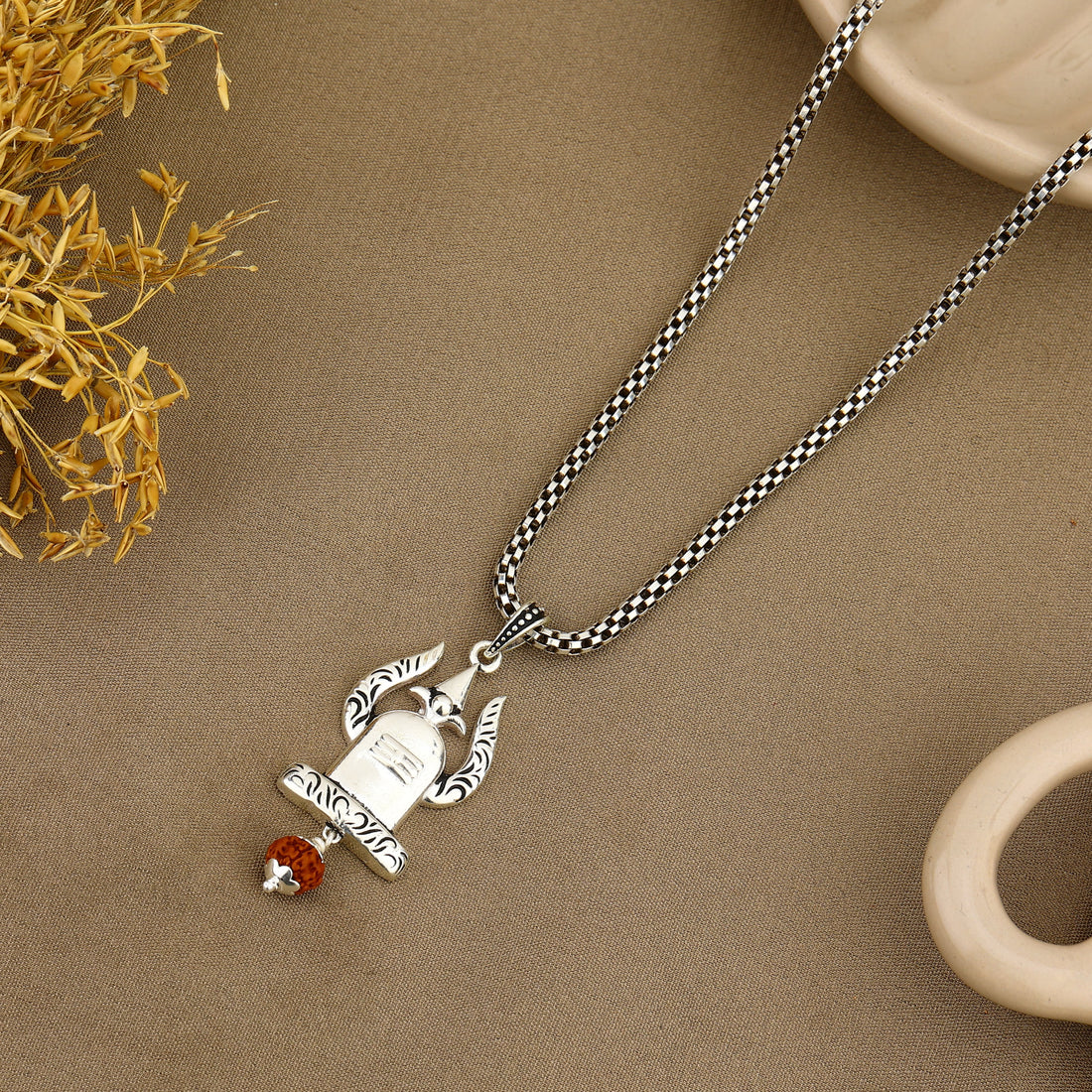 Shivling Rudraksha Silver Pendant