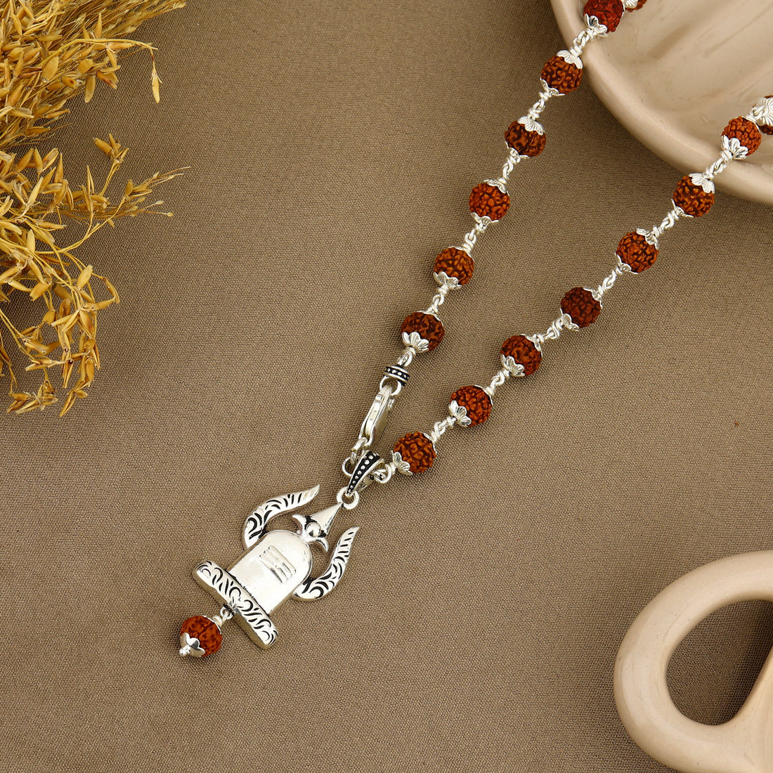 Shivling Rudraksha Silver Pendant with Rudraksha beads