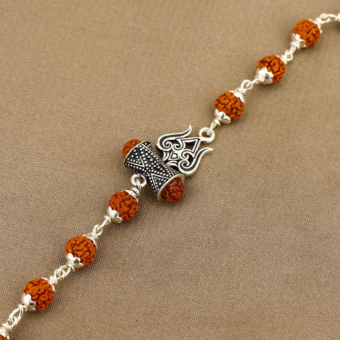 Rudraksha Silver Trishul Damru Bracelet