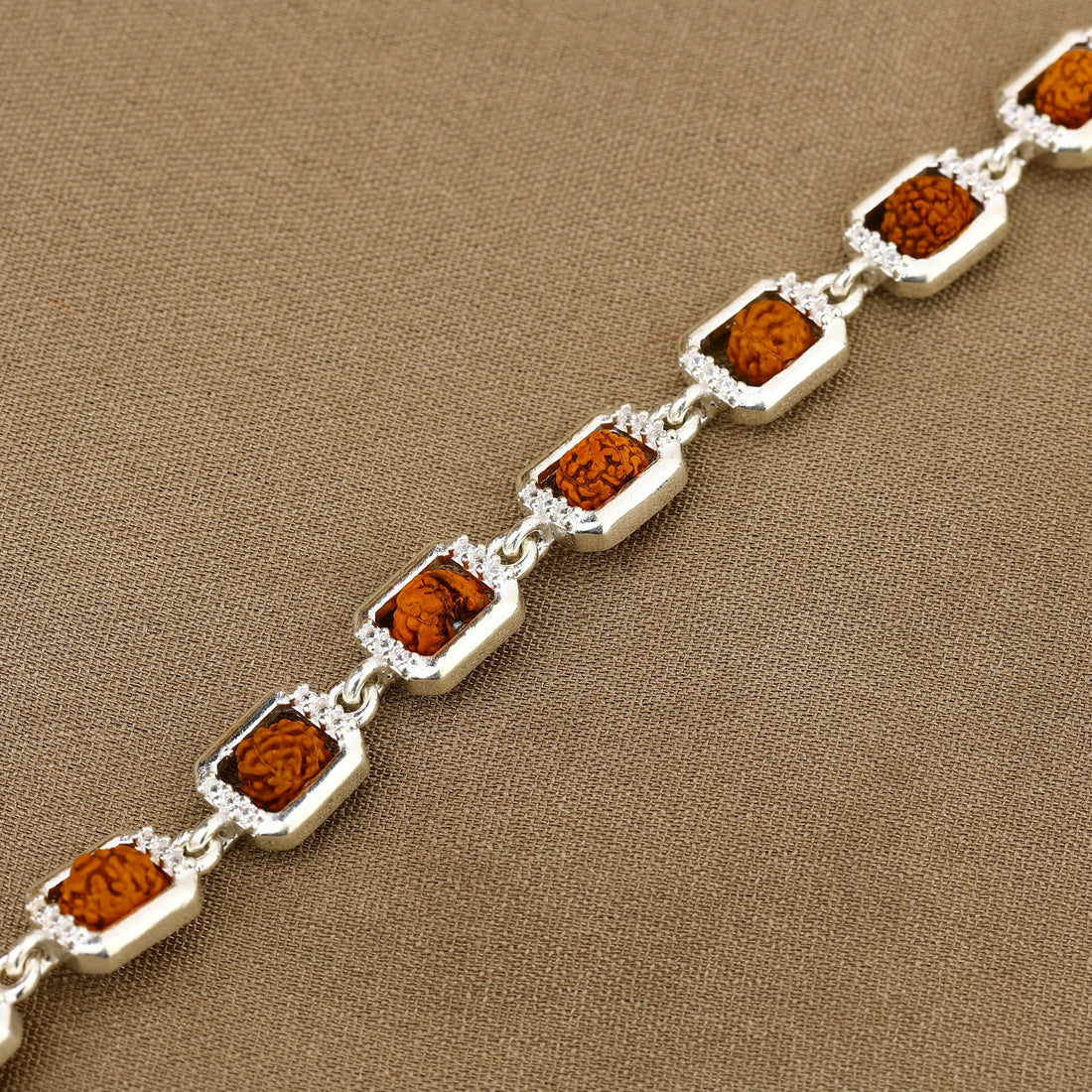 Rudraksha Silver Edged Square Link Bracelet