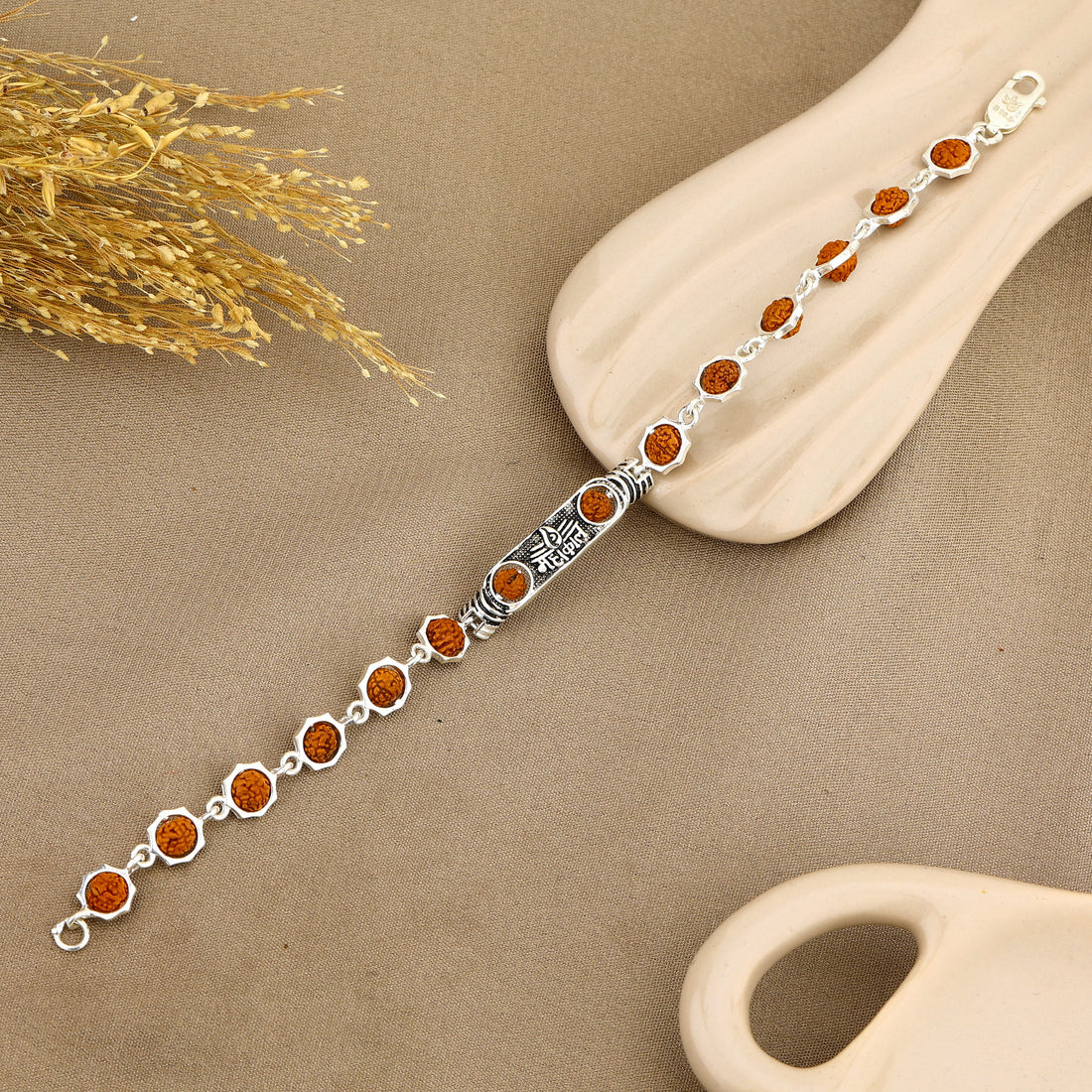 Authentic Rudraksha Silver Circular Frame with Mahakaal Bracelet