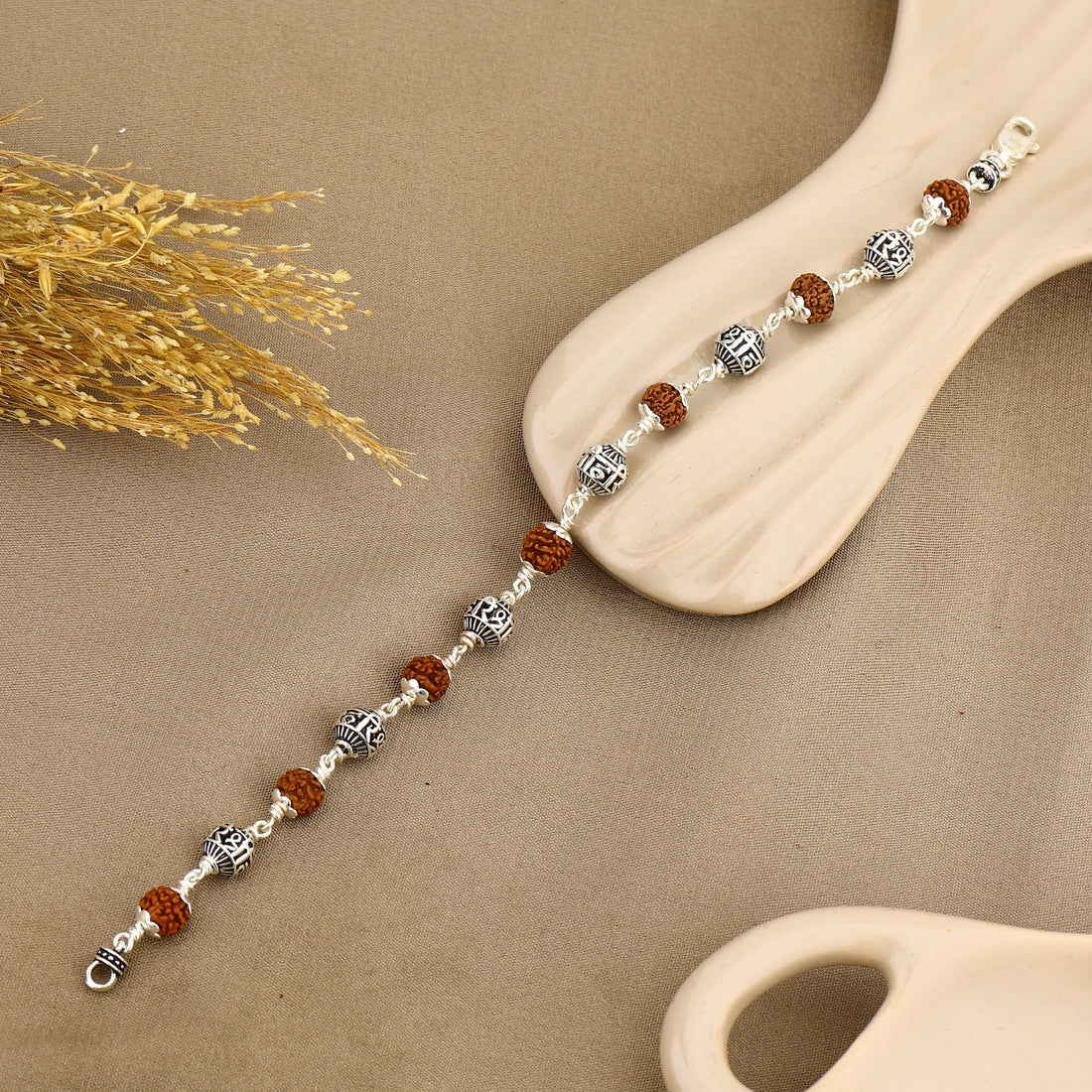 Authentic Rudraksha With Shree Hari Silver Bead Bracelet
