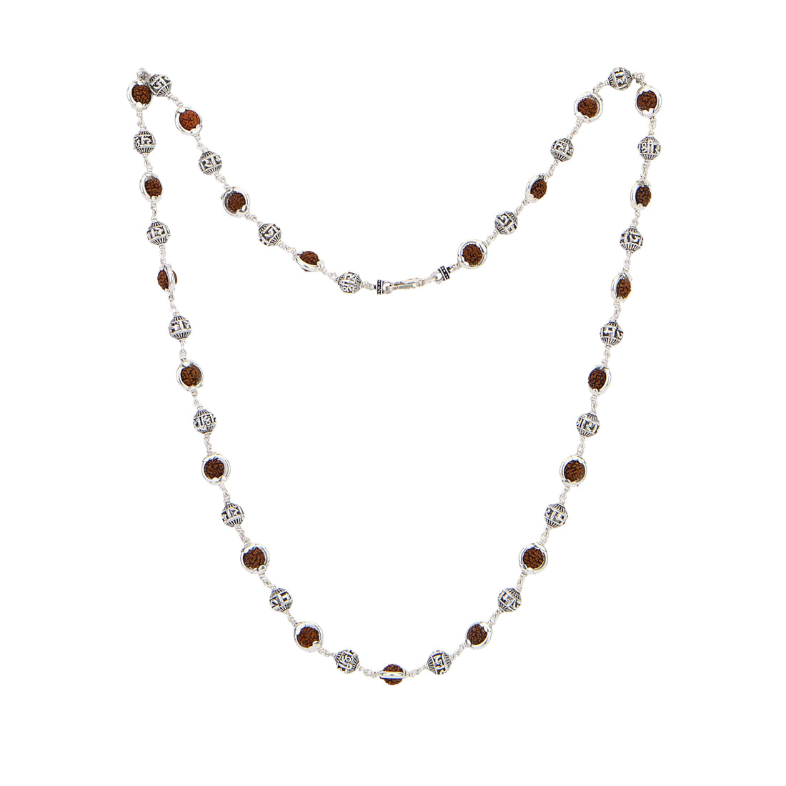 Rudraksha Capping With Jay Shree Ram Beads Silver Mala