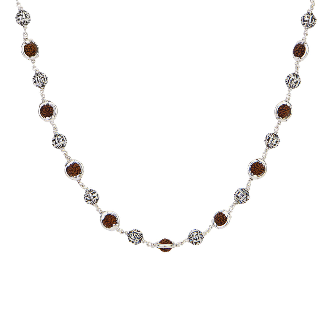 Rudraksha Capping With Jay Shree Ram Beads Silver Mala