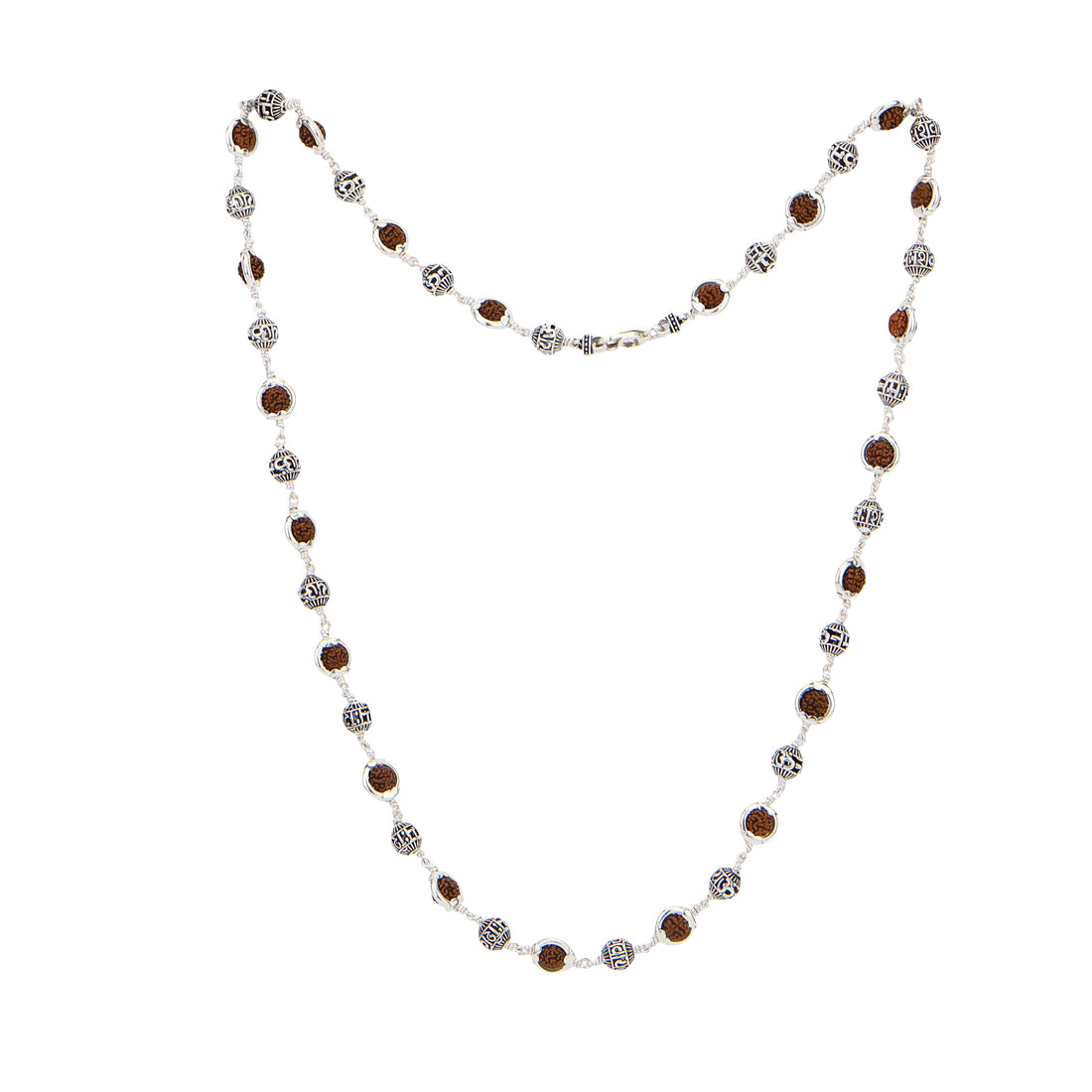 Rudraksha Capping With Om Namah Shivay Beads Silver Mala