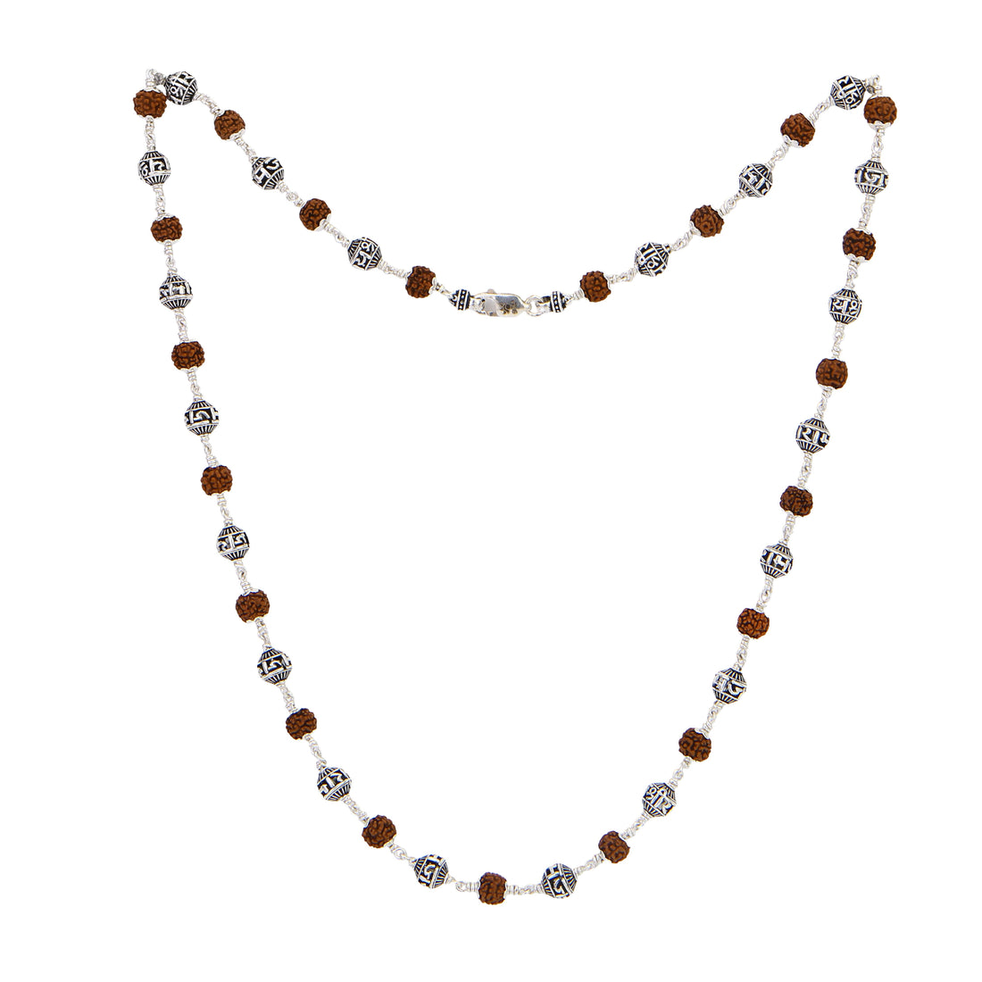 Rudraksha With Jay Shree Ram Beads Silver Mala