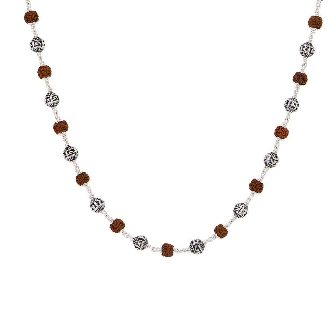 Rudraksha With Jay Shree Ram Beads Silver Mala