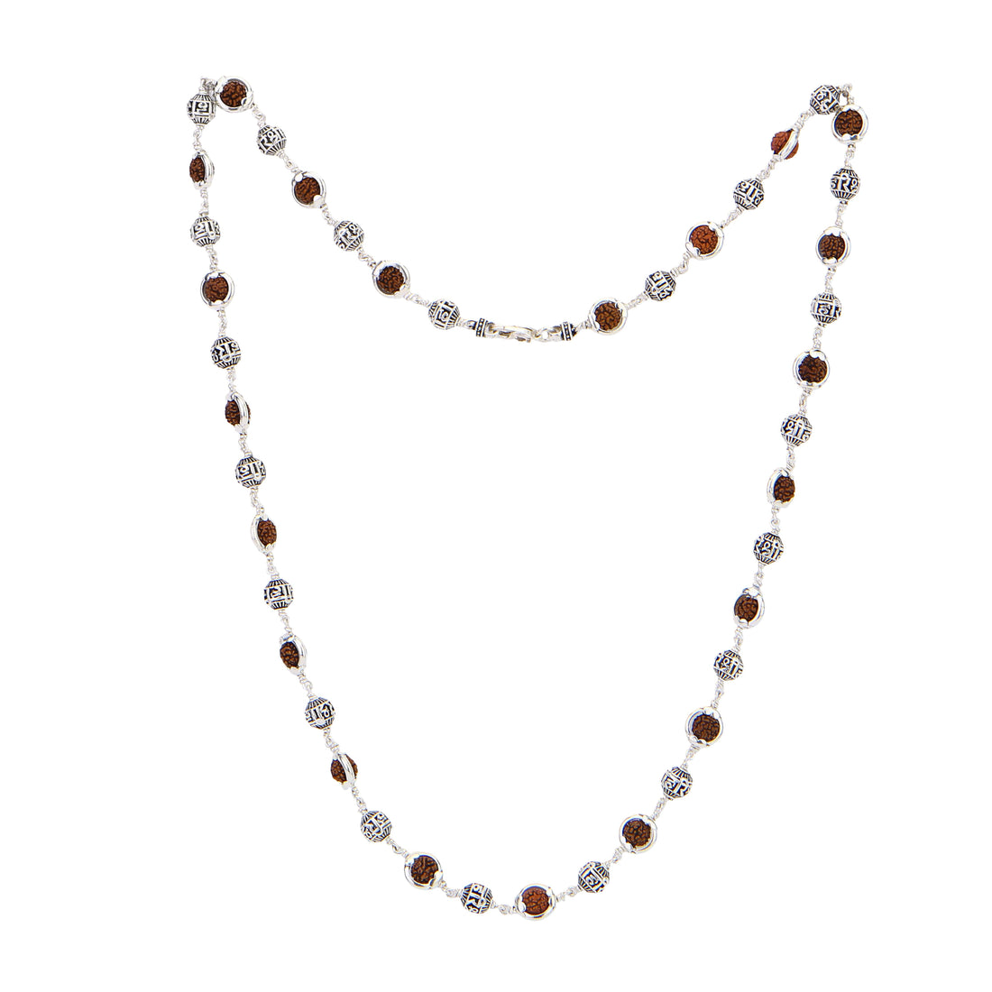 Rudraksha Capping With Shree Hari Beads Silver Mala