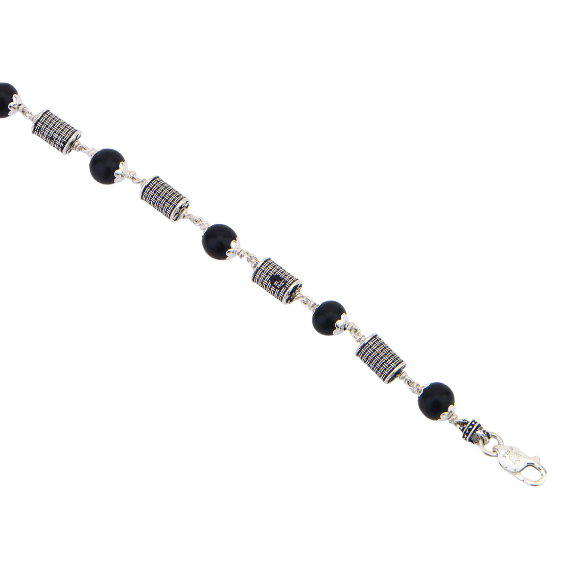 Karungali with Hollow Cylindrical Silver Bracelet
