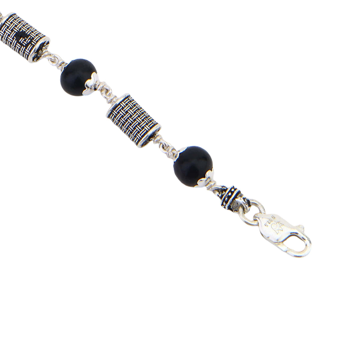 Karungali with Hollow Cylindrical Silver Bracelet