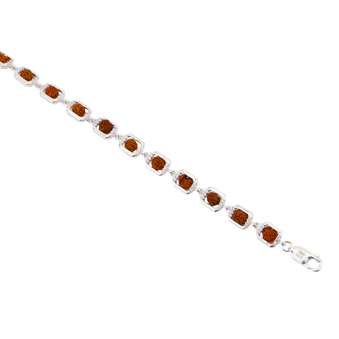Rudraksha Silver Edged Square Link Bracelet