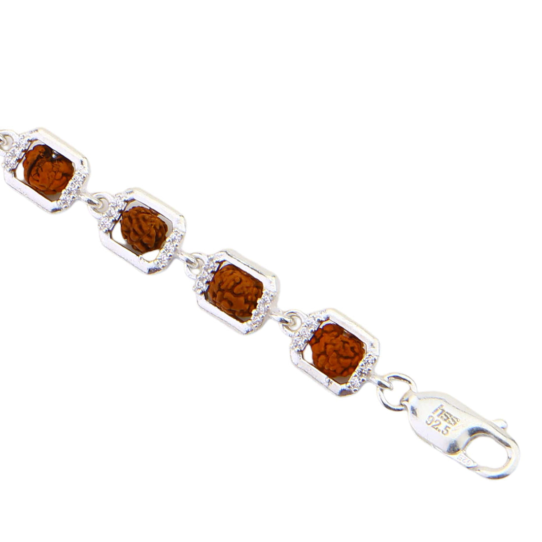 Rudraksha Silver Edged Square Link Bracelet