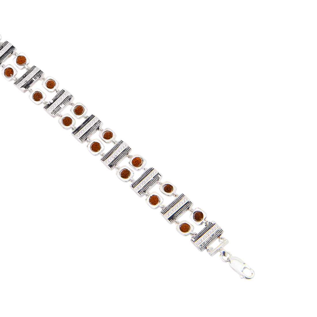 Rudraksha Silver Striped Bar and Square Bracelet