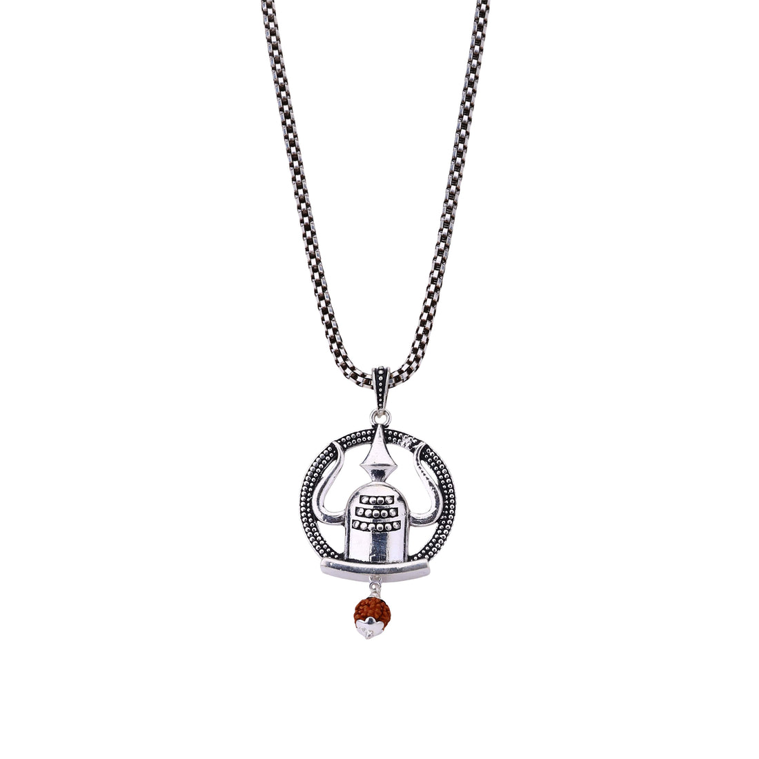 Mahadev Shivling Trishul Frame Silver Pendant