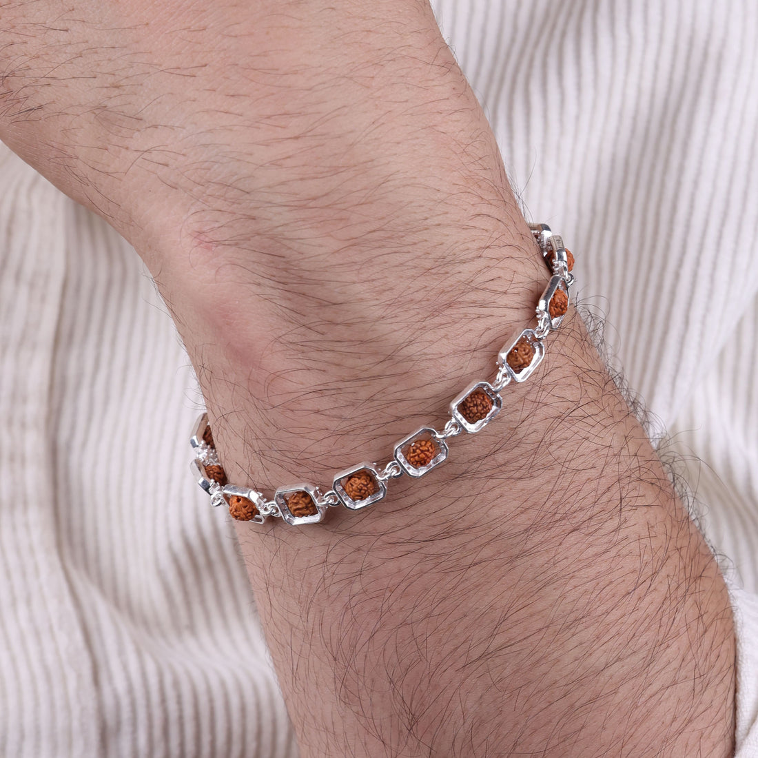 Orignal Rudraksha Silver Edged Square Link Bracelet