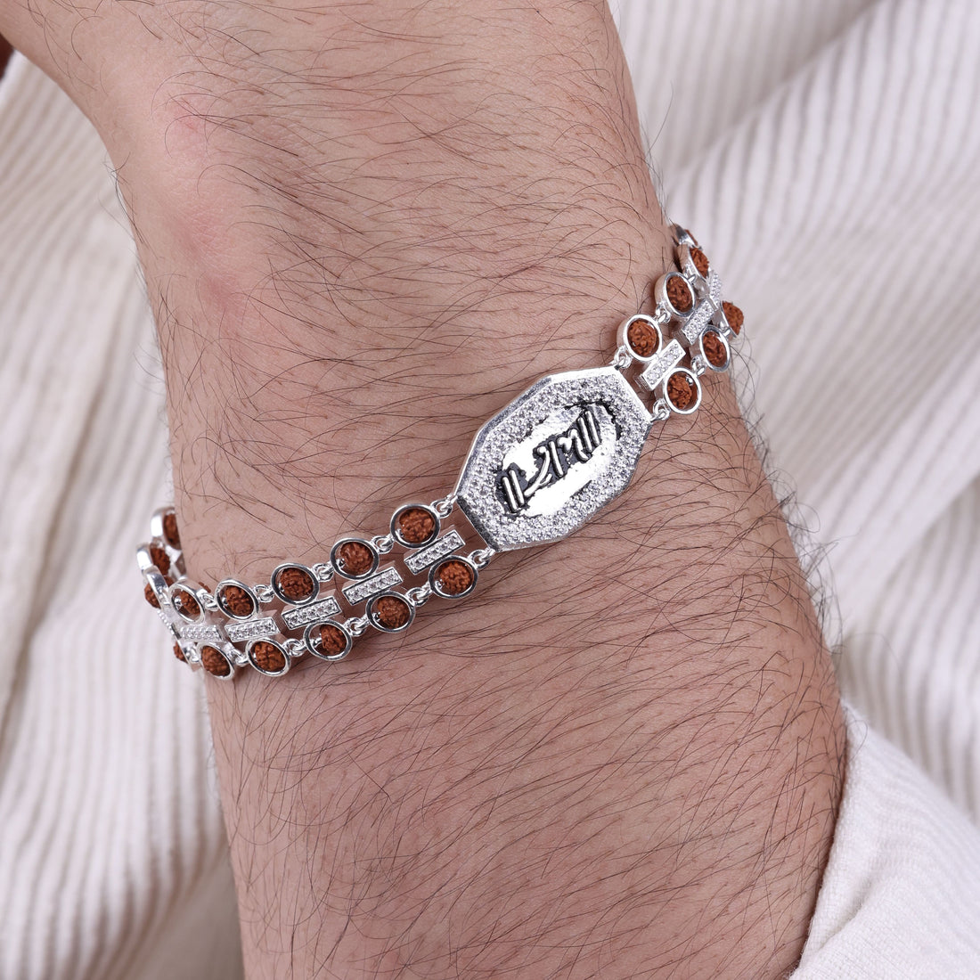 Orignal Rudraksha Silver Double Row Shri Ram Bracelet