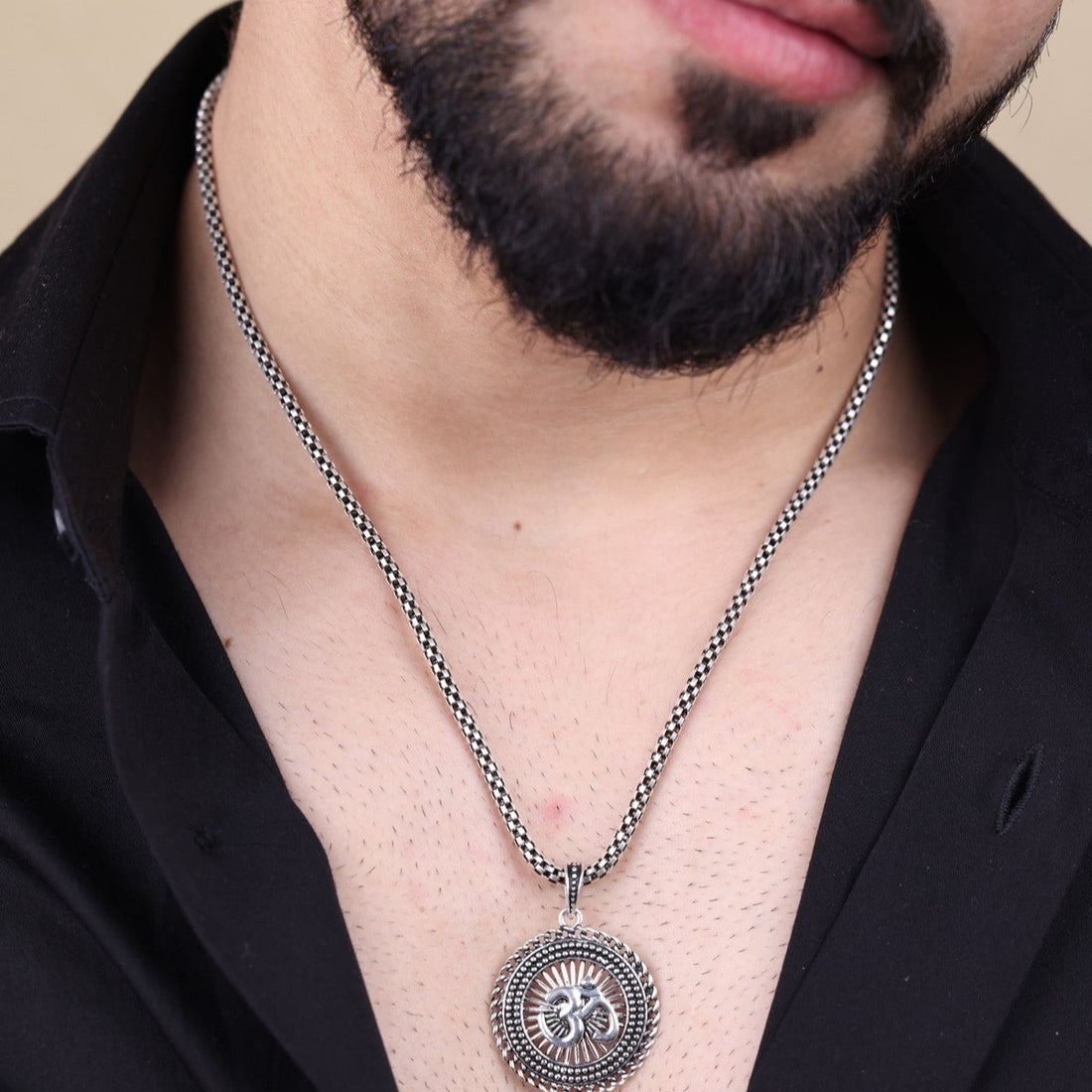 Authentic Sacred Surya Om Rudraksha Silver Pendant