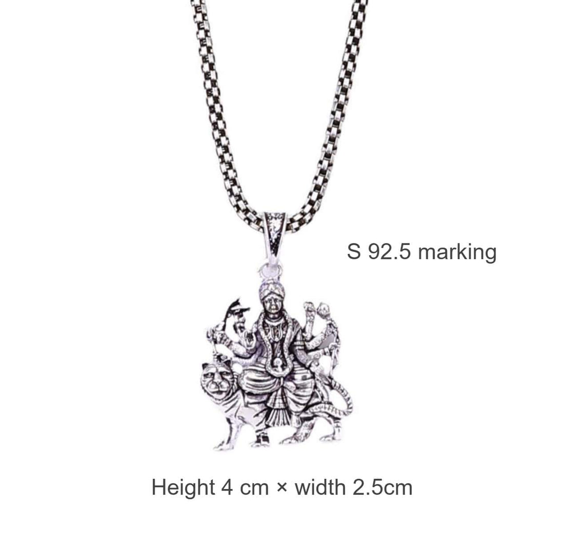 Maa Durga Silver Pendant