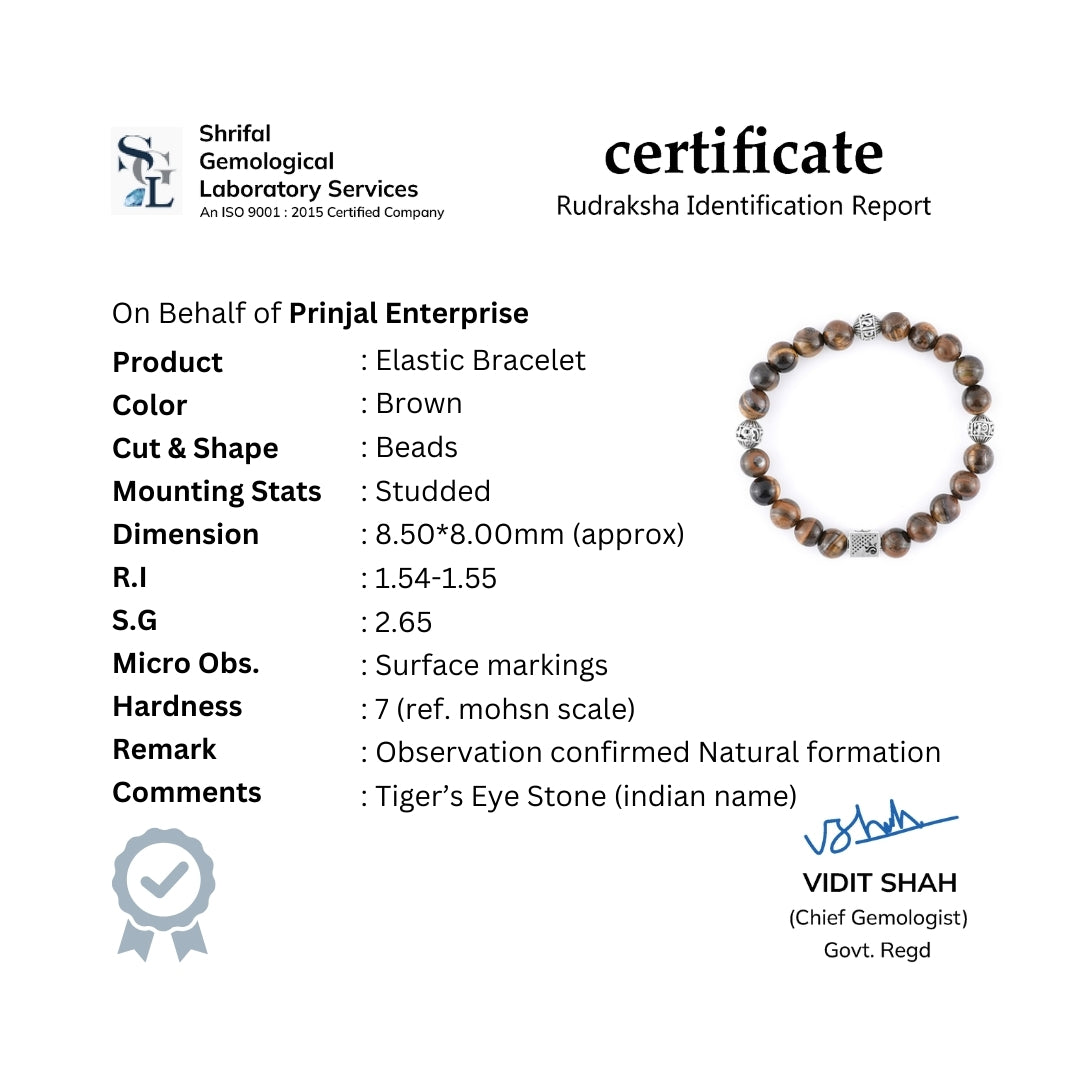 Tiger Eye Stone with Om Namah Shivay Silver Beads Bracelet