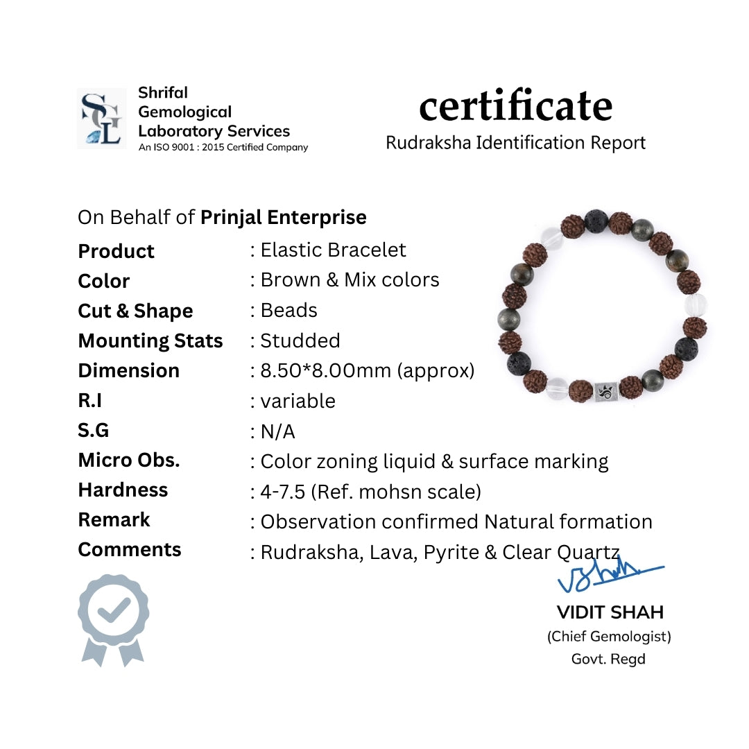 Rudraksha with Lava, Pyrite & Sphatik Beads Bracelet