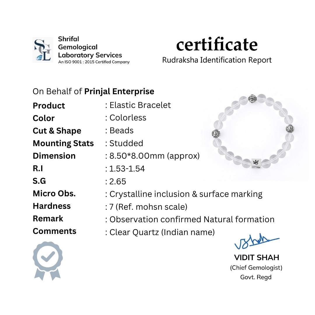 Sphatik Beads with Om Silver Beads Bracelet