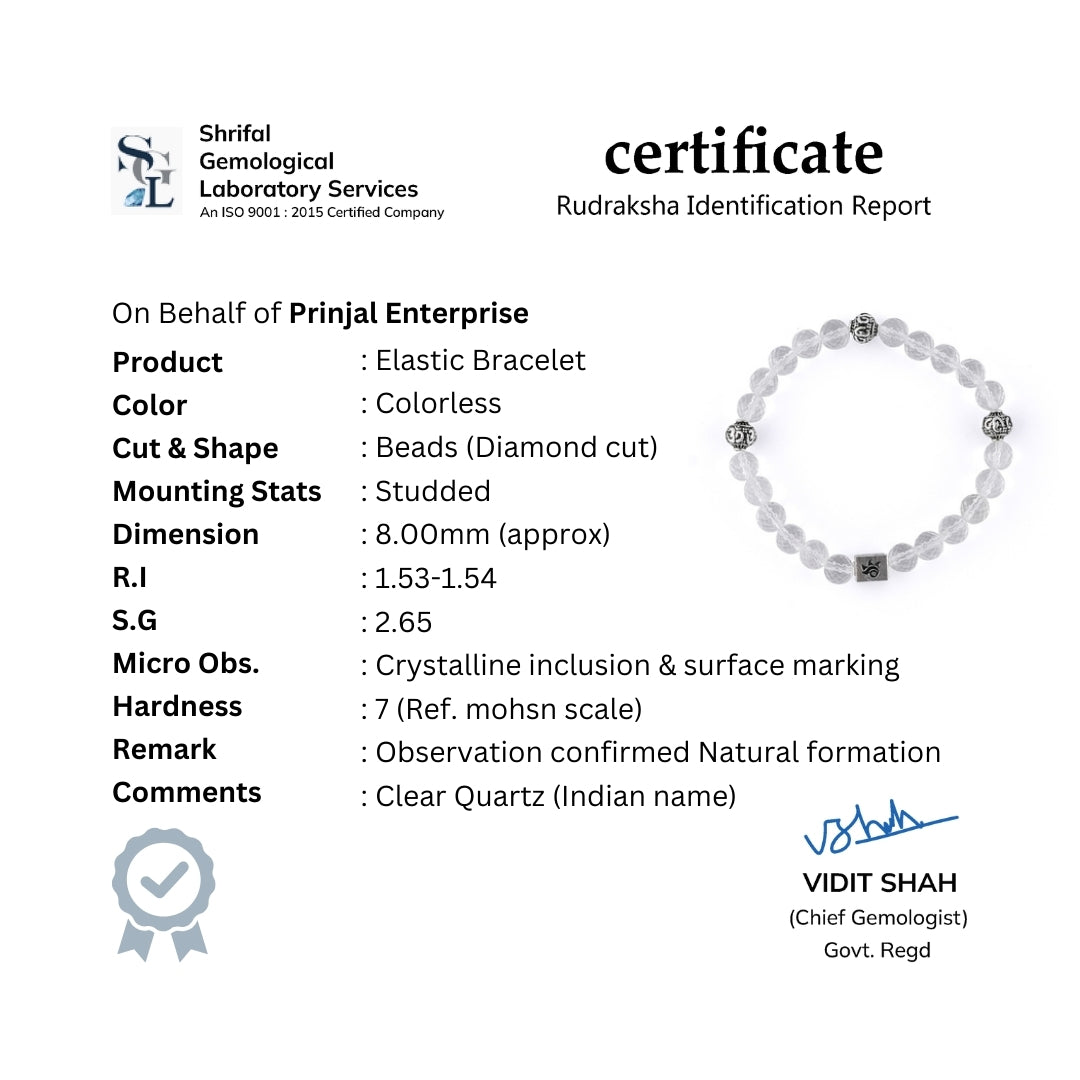 Sphatik Diamond Cut Beads with Om Silver Beads Bracelet