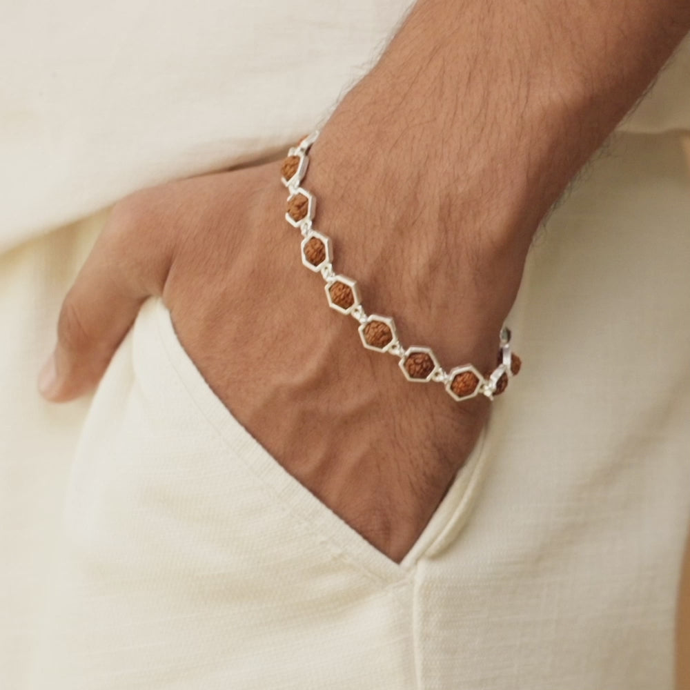 Rudraksha Silver Bracelet (Hexagon)