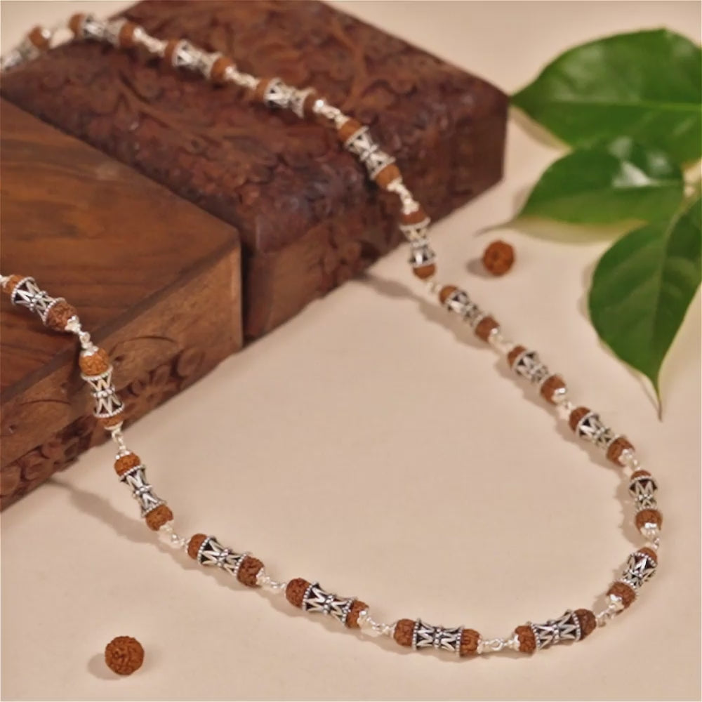 Rudraksha Silver Mala (Damru Beads)