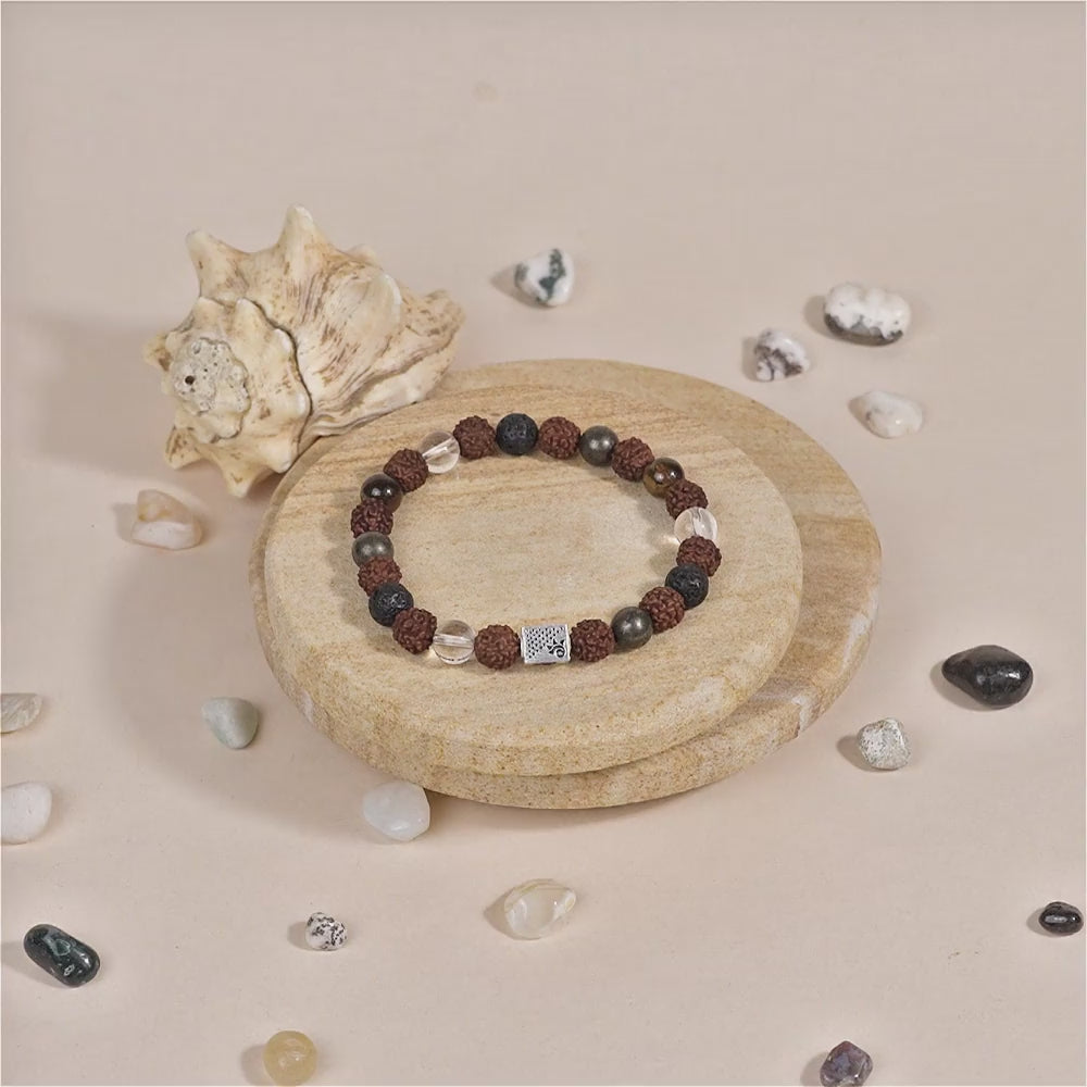 Rudraksha with Lava, Pyrite,Spatik Beads Bracelet
