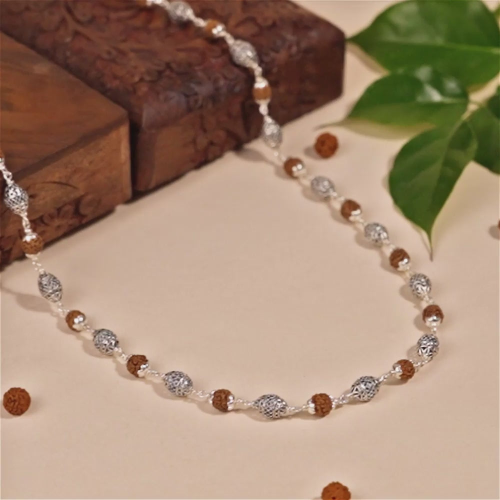 Rudraksha Silver Mala (Dome Beads)
