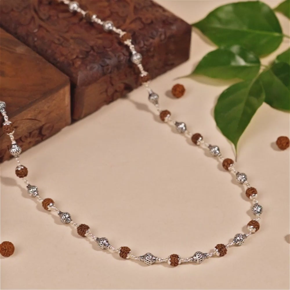 Rudraksha Silver Mala (Round Beads)