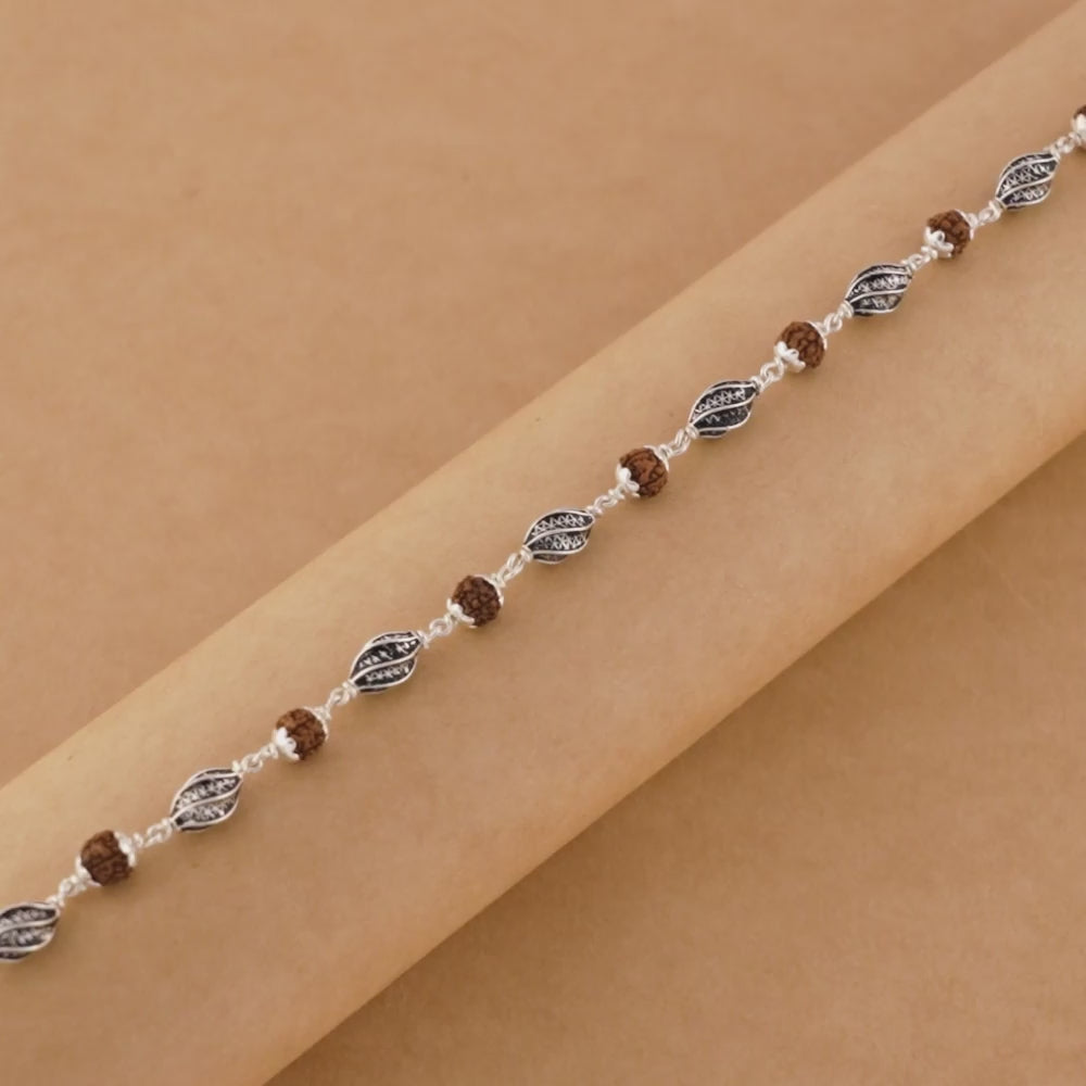 Rudraksha Silver Marqurise Beads Bracelet.