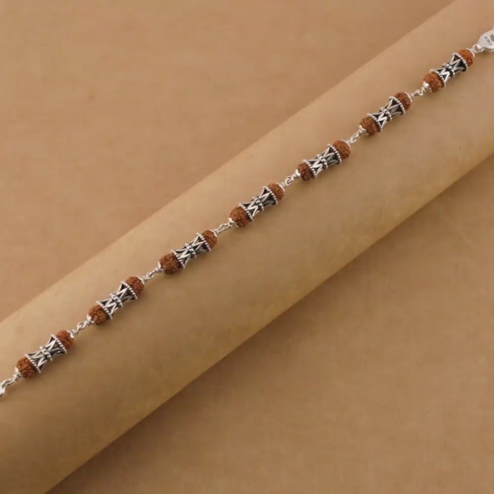 Rudraksha Silver Damaru Bracelet