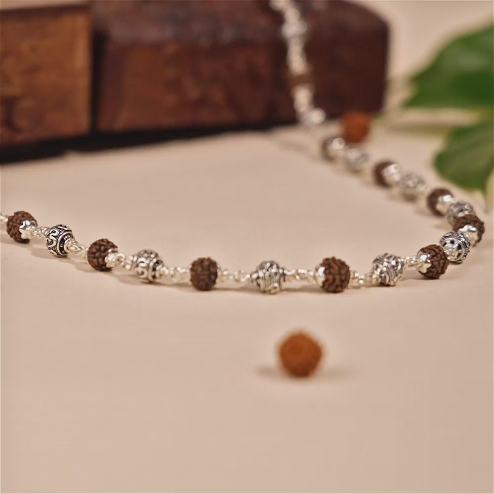 Rudraksha Silver Mala (Om Beads)