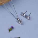 Silver Set Chain Heart-Shaped Pendant and Earrings with Stones for Women